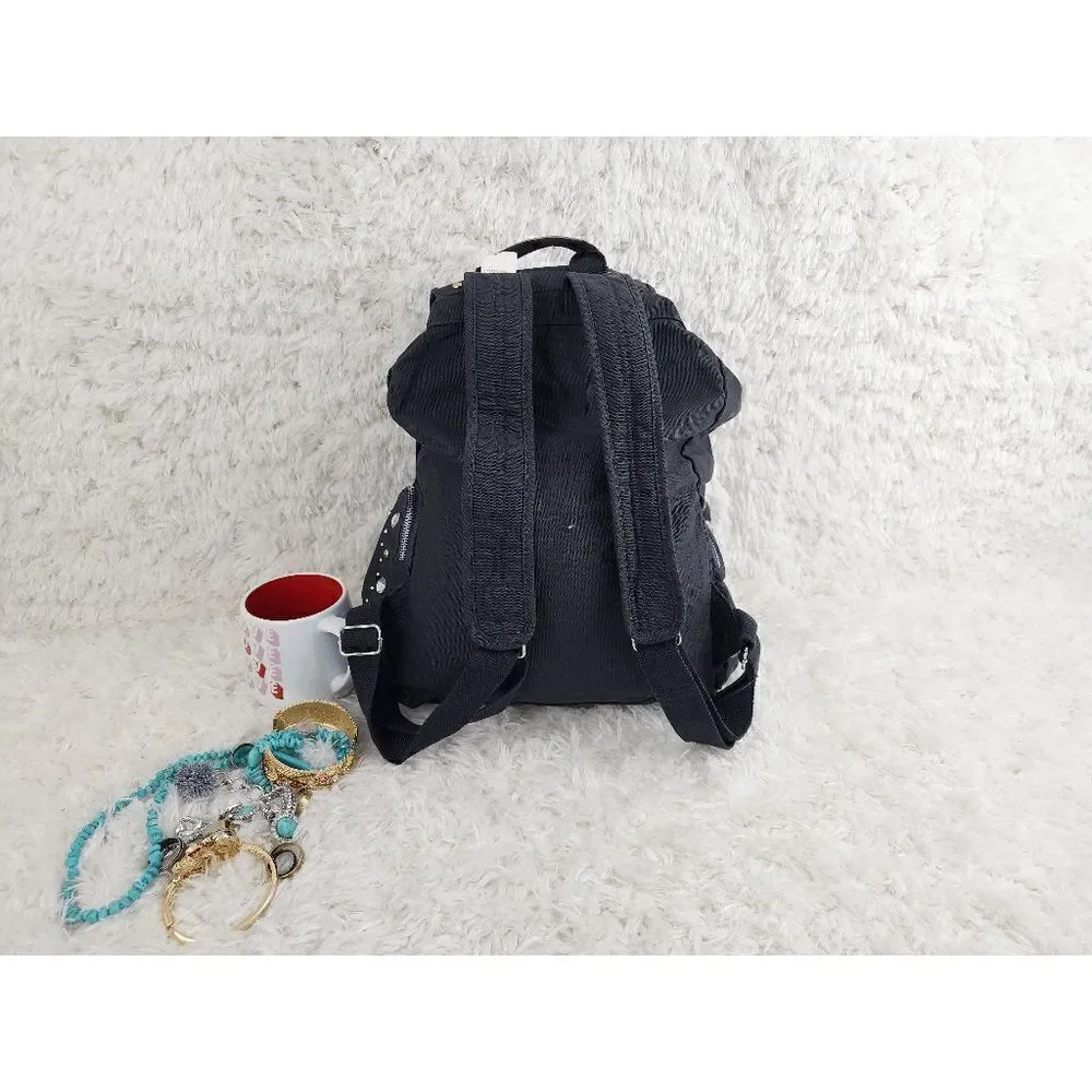 NWT Victoria's Secret Black Backpack Studded Beading Canvass NWT